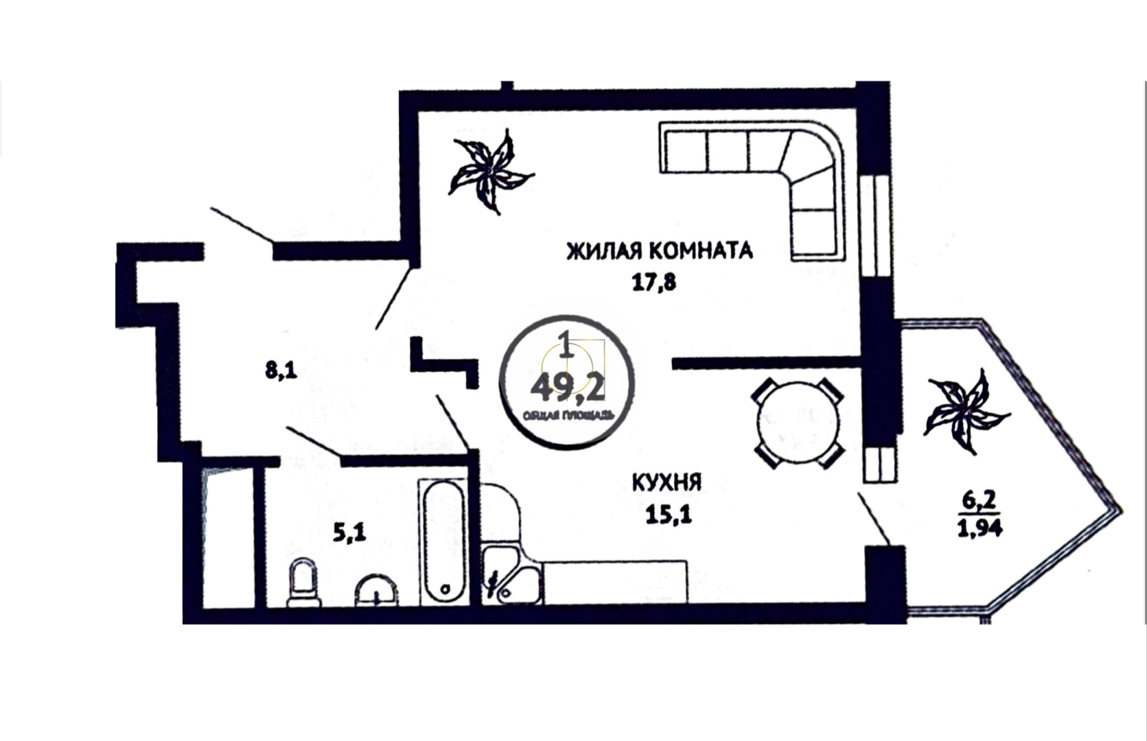 Продается однокомнатная квартира, 50 кв.м., 9/25 эт